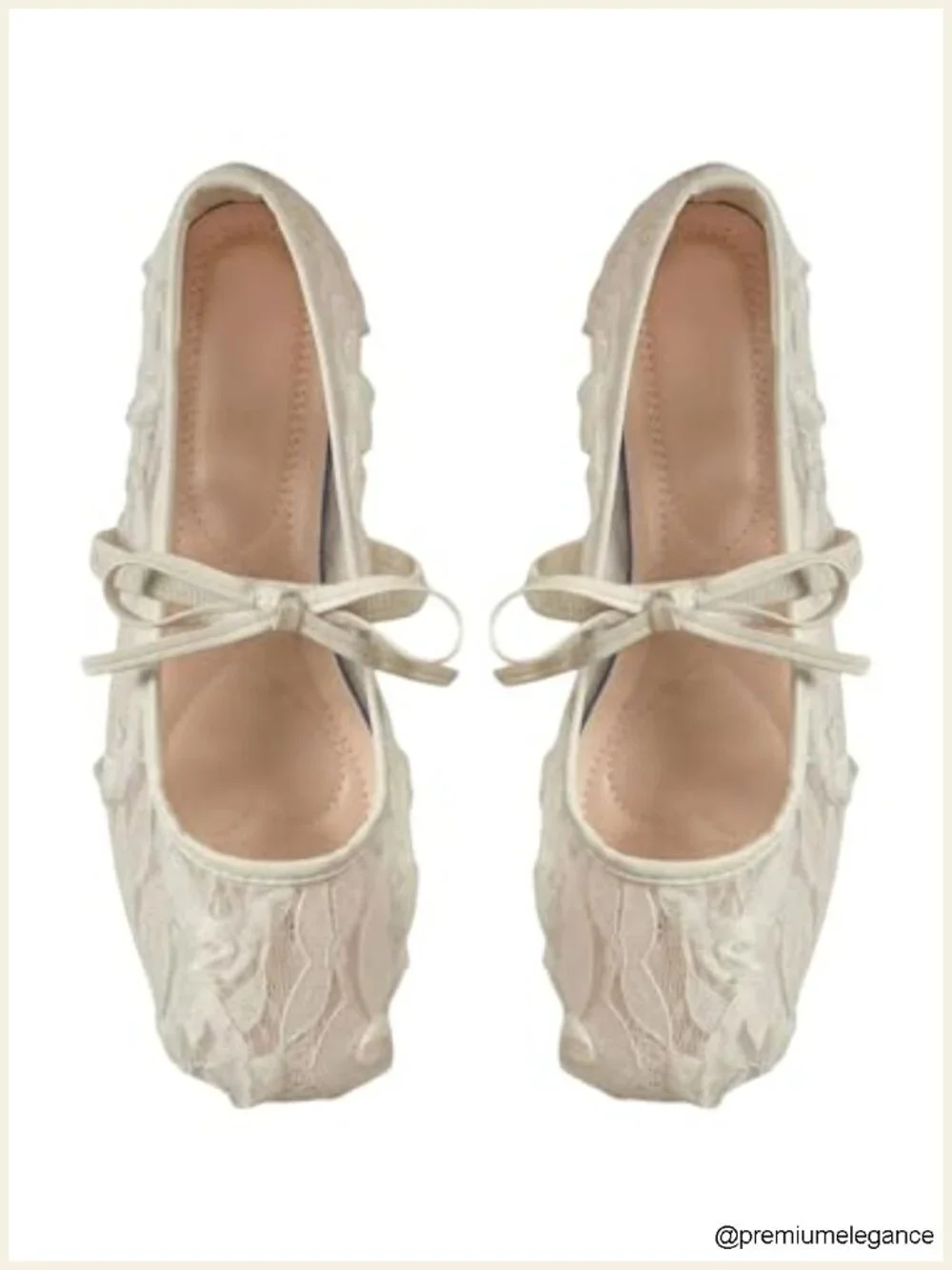 Women's Lace Mesh Ballet Flats Bowknot Square Toe Slip On Dress Shoes